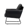 OfficeSource Peyton upholstered lounge chair with Onyx PU leather upholstery, padded arms, hardwood frame, and black steel sled base.