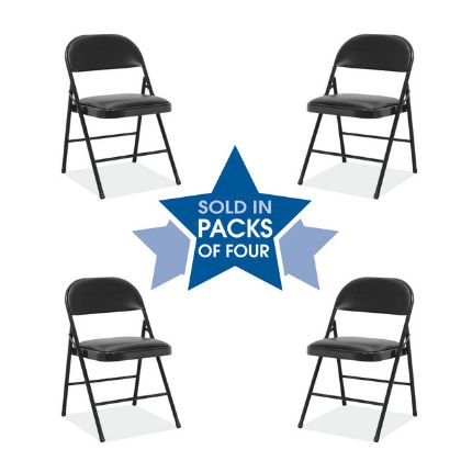 OfficeSource steel folding chair with padded vinyl seat and back, durable black steel frame, and commercial folding design.