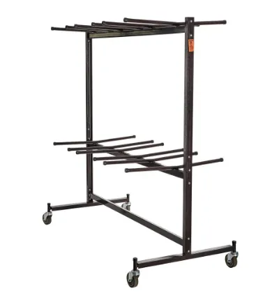 OfficeSource commercial folding chair storage cart with heavy-duty welded steel frame, swivel casters, and high-capacity folding chair storage.