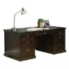 68-inch double pedestal executive desk in rich espresso hardwood veneer with locking file drawers, keyboard drawer, and traditional executive styling.