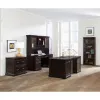 executive office suite featuring a rich espresso hardwood veneer executive desk, hutch, credenza, lateral file cabinet, and bookcase.