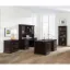 executive office suite featuring a rich espresso hardwood veneer executive desk, hutch, credenza, lateral file cabinet, and bookcase.