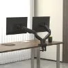 Dual monitor arm with USB-A and USB-C ports, clamp and grommet mounting hardware, supporting two monitors up to 30 inches.