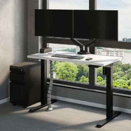 Dual monitor arm with USB-A and USB-C ports, clamp and grommet mounting hardware, supporting two monitors up to 30 inches.