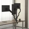 Triple monitor arm with USB-A and USB-C ports, clamp and grommet mounting, supporting three monitors up to 30 inches and 19.5 lbs. per arm.