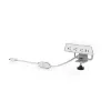 Desktop power module with integrated wireless phone charger, three AC outlets, USB-A, USB-C ports, and C-clamp mounting for office desks and conference tables.