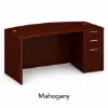 66-inch bow front executive desk with integrated 3 drawer pedestal in commercial laminate for executive and professional offices.
