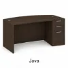 66-inch bow front executive desk with integrated 3 drawer pedestal in commercial laminate for executive and professional offices.