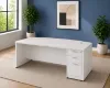 66-inch bow front executive desk with integrated 3 drawer pedestal in commercial laminate for executive and professional offices.