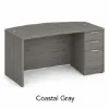 66-inch bow front executive desk with integrated 3 drawer pedestal in commercial laminate for executive and professional offices.