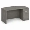 66-inch bow front executive desk with integrated 3 drawer pedestal in commercial laminate for executive and professional offices.