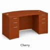 71-inch bow front executive desk with built-in drawers in commercial laminate for executive and professional office spaces.