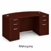 71-inch bow front executive desk with built-in drawers in commercial laminate for executive and professional office spaces.