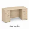 71-inch bow front executive desk with built-in drawers in commercial laminate for executive and professional office spaces.