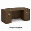 71-inch bow front executive desk with built-in drawers in commercial laminate for executive and professional office spaces.