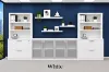 142-inch executive office storage wall with locking lateral file cabinets, open bookcases, and frosted glass door credenza in a commercial executive office