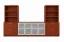 	142-inch executive office storage wall with locking lateral file cabinets, open bookcases, and frosted glass door credenza in a commercial executive office