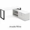 72-inch white L-shaped executive desk with storage credenza, locking file drawers, and black metal legs in a modern commercial office