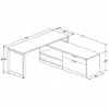 72-inch white L-shaped executive desk with storage credenza, locking file drawers, and black metal legs in a modern commercial office