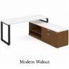 72-inch white L-shaped executive desk with storage credenza, locking file drawers, and black metal legs in a modern commercial office