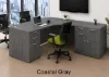 Bow Front Executive L-Shaped Desk with locking file drawers in a modern commercial office.