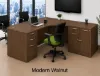 Bow Front Executive L-Shaped Desk with locking file drawers in a modern commercial office.