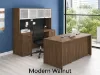 71-inch executive desk with matching storage credenza, glass door hutch, and locking file drawers in a modern executive office.