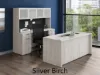 71-inch executive desk with matching storage credenza, glass door hutch, and locking file drawers in a modern executive office.