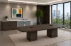 10-foot executive conference table with matching storage credenza featuring glass doors in a modern boardroom.