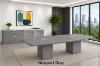 10-foot executive conference table with matching storage credenza featuring glass doors in a modern boardroom.