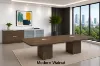 10-foot executive conference table with matching storage credenza featuring glass doors in a modern boardroom.