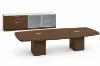 10-foot executive conference table with matching storage credenza featuring glass doors in a modern boardroom.