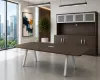 Modern executive conference table with powder-coated metal legs and matching storage credenza 