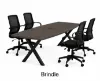 Executive boat-shaped conference table with powder-coated metal X base and Orion mesh conference chairs in a modern boardroom.