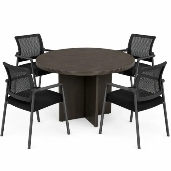 Round conference table with mesh back chairs for office meeting rooms