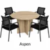 Round conference table with mesh back chairs for office meeting rooms