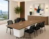 Executive conference room suite with cube conference table, leather conference chairs, and locking storage credenza