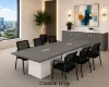 Executive conference room suite with cube conference table, leather conference chairs, and locking storage credenza
