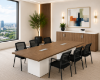 	Executive conference room suite with cube conference table, leather conference chairs, and locking storage credenza