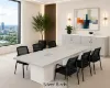 Executive conference room suite with cube conference table, leather conference chairs, and locking storage credenza