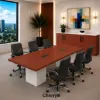 	Executive conference room suite with cube conference table, leather conference chairs, and locking storage credenza