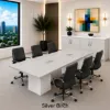 Executive conference room suite with cube conference table, leather conference chairs, and locking storage credenza