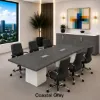 Executive conference room suite with cube conference table, leather conference chairs, and locking storage credenza
