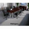 	Modern conference room furniture set with boat shaped conference table, locking storage credenza, and black leather conference chairs.