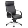 Executive high back office chair with polished chrome frame, premium black upholstery, and ergonomic design.