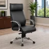 Executive high back office chair with polished chrome frame, premium black upholstery, and ergonomic design.