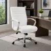 Mid back executive office chair with chrome frame, CaressoftPlus upholstery, padded chrome armrests, built-in lumbar support, and chrome five-star base.