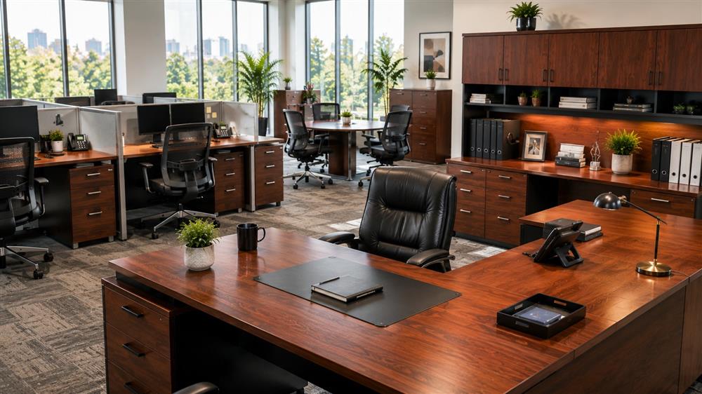 HON office furniture including executive desks, ergonomic office chairs, filing cabinets, workstations, and commercial storage solutions