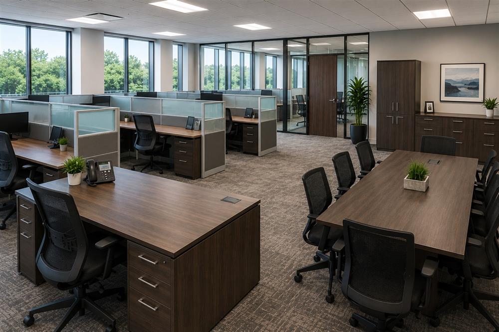 commercial office furniture including desks chairs cubicles and conference tables
